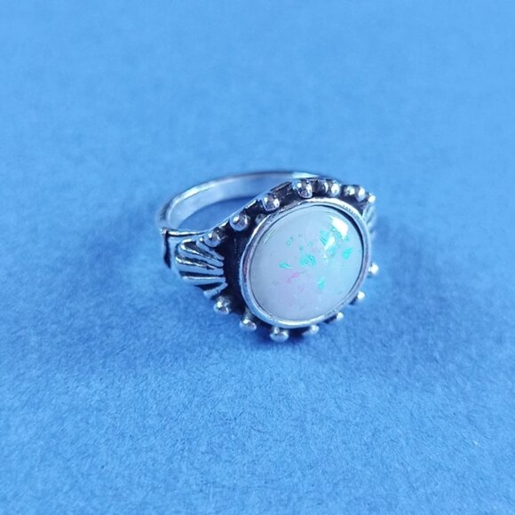 Vintage-Inspired Bohemian Sterling Silver Opal Ring CATHEDRAL - Picture 2 of 5